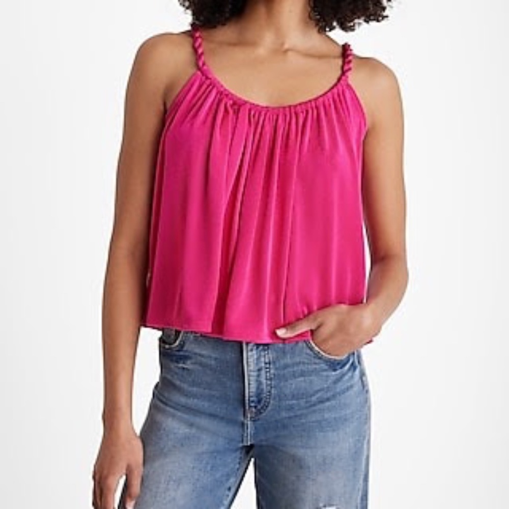 Express Shine Skimming Scoop Neck Twisted Strap Cami